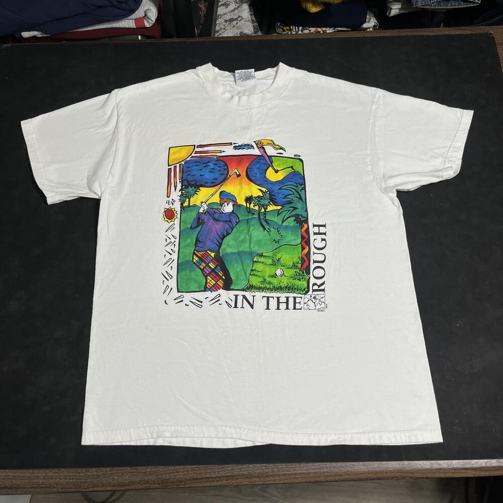 Vintage World View The Rough Golf Shirt Men ANGC Masters Art Lithograph USA 90s